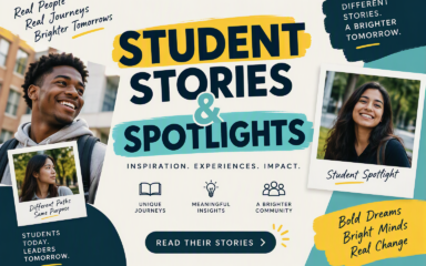 Banner con historias y perfiles destacados de estudiantes